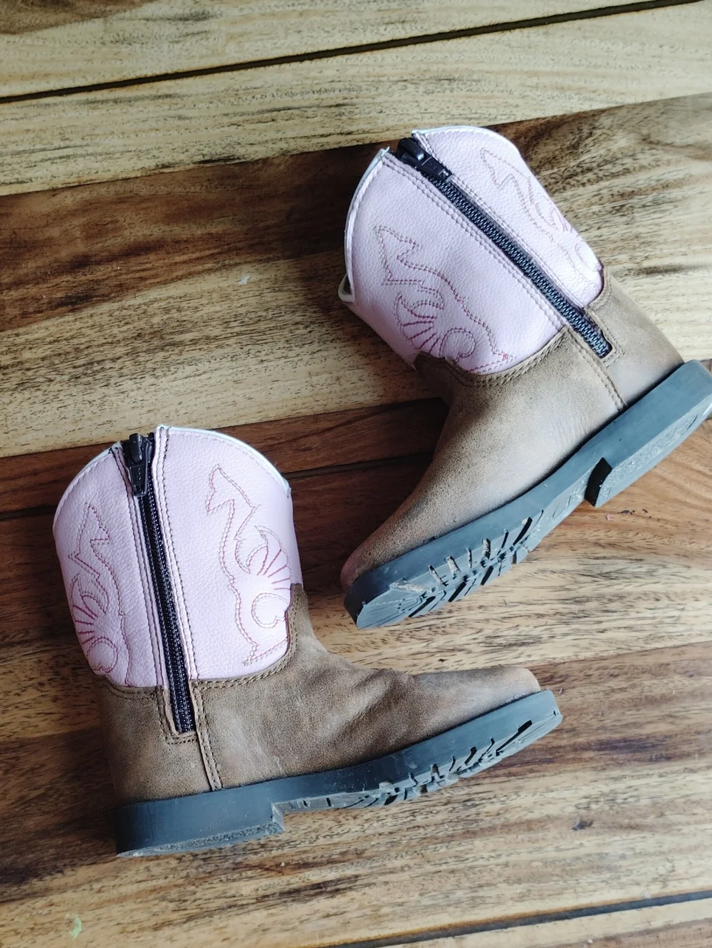 Kids Brown & Pink Square Toe Cowboy Boots Masterson Boot Co Genuine Leather Sz 8